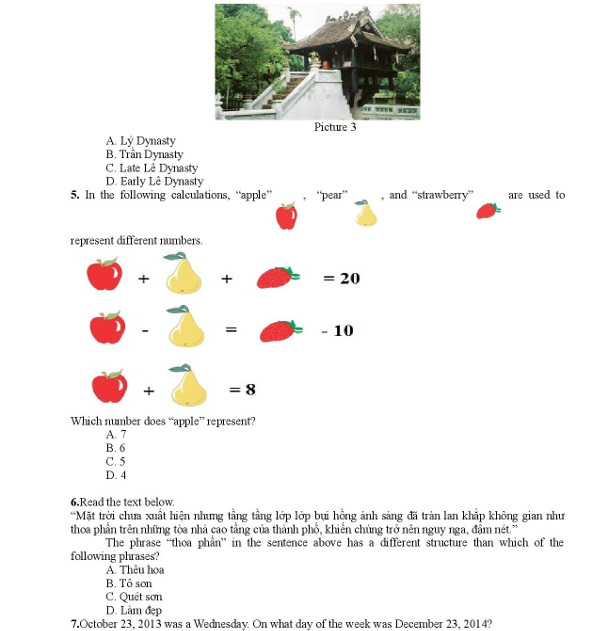 Đề thi tuyển sinh vào lớp 6 môn Tiếng Anh Đề thi chọn vào lớp 6 tiếng anh