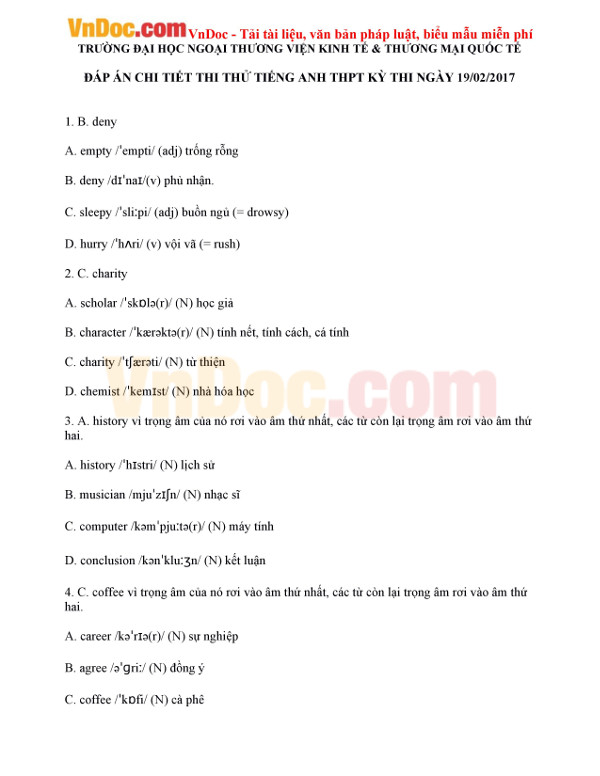 Đề thi thử THPT Quốc gia năm 2017 môn Tiếng Anh trường Đại học Ngoại Thương, Hà Nội CÓ ĐÁP ÁN