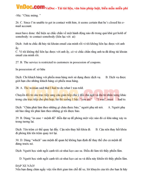 Đề minh họa tiếng Anh thi THPT quốc gia 2017