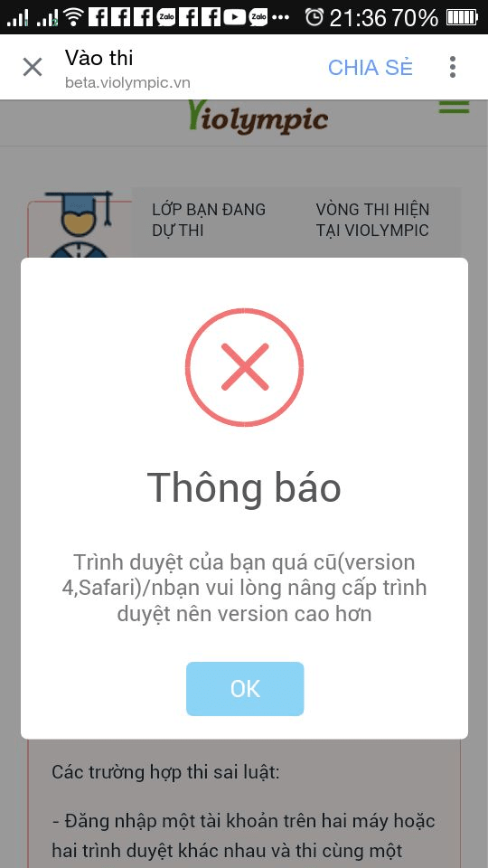 Hướng dẫn khắc phục sự cố khi làm bài thi trên violympic.vn