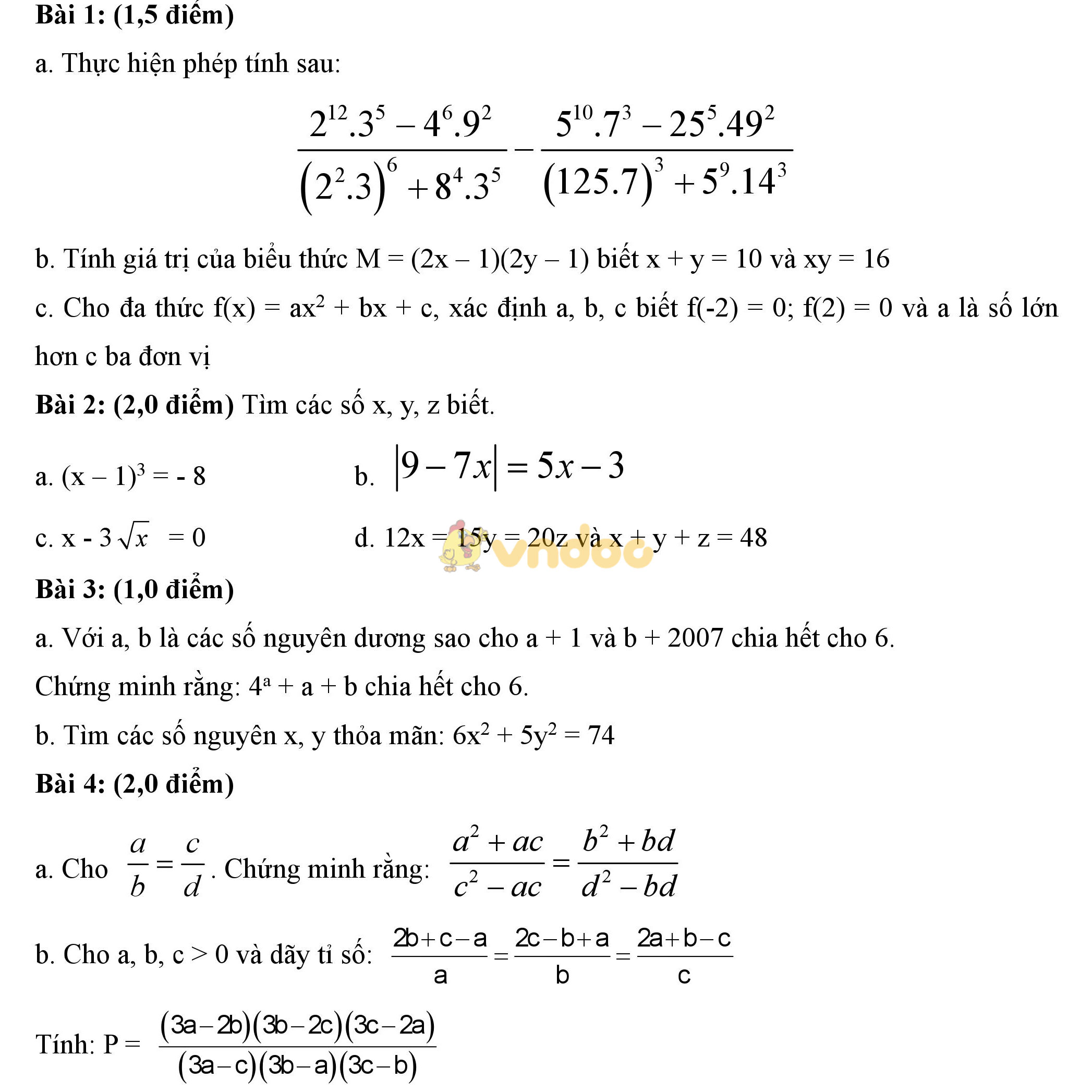 Đề thi học sinh giỏi môn Toán lớp 7
