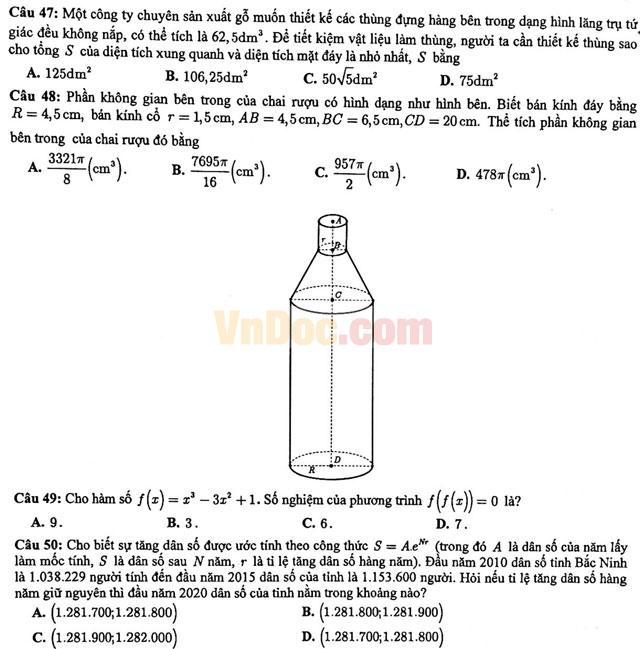 Bộ đề thi trắc nghiệm môn Toán lớp 12 có đáp án