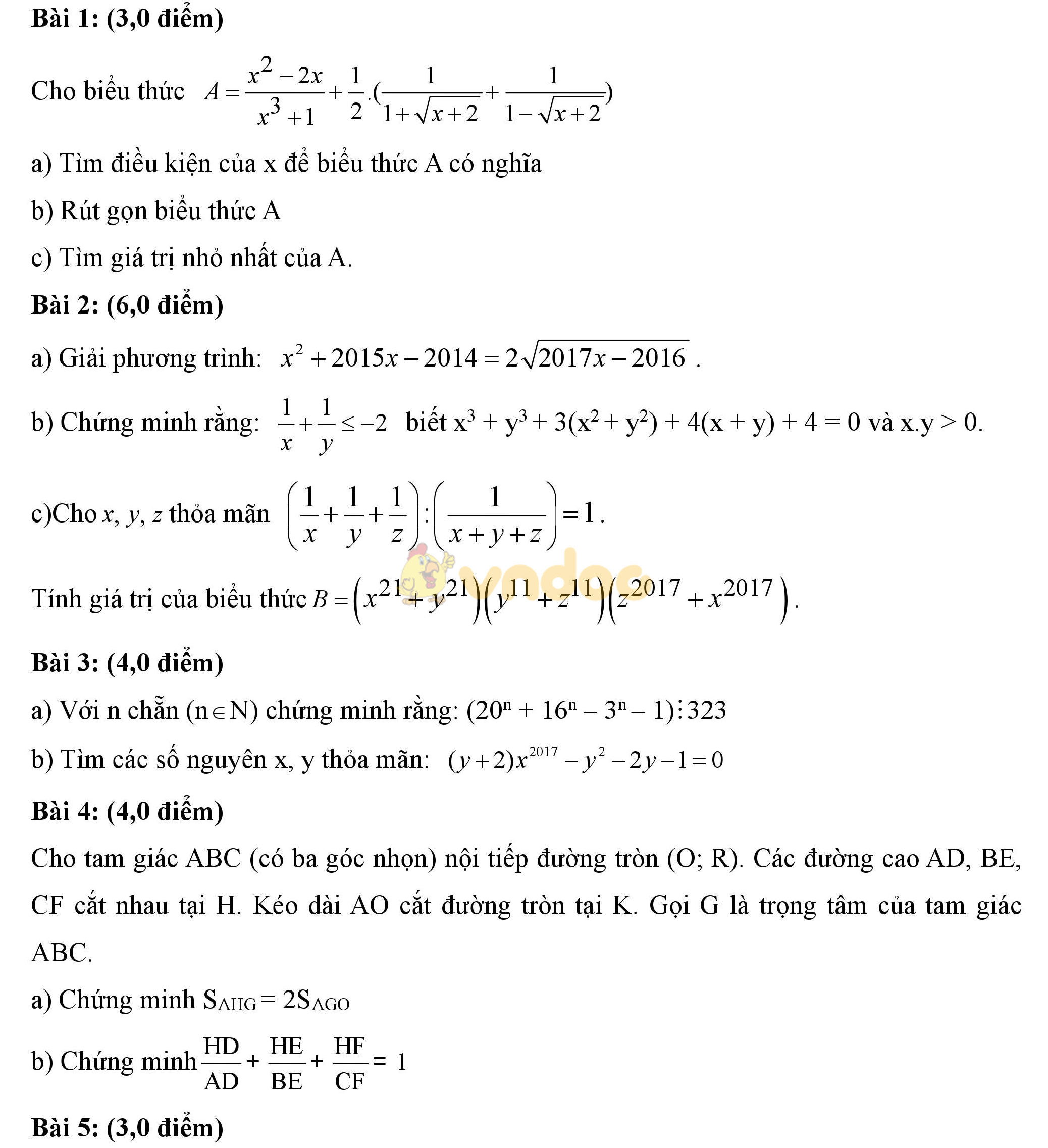 Đề thi học sinh giỏi môn Toán lớp 9 Đề thi học sinh giỏi môn Toán lớp 9