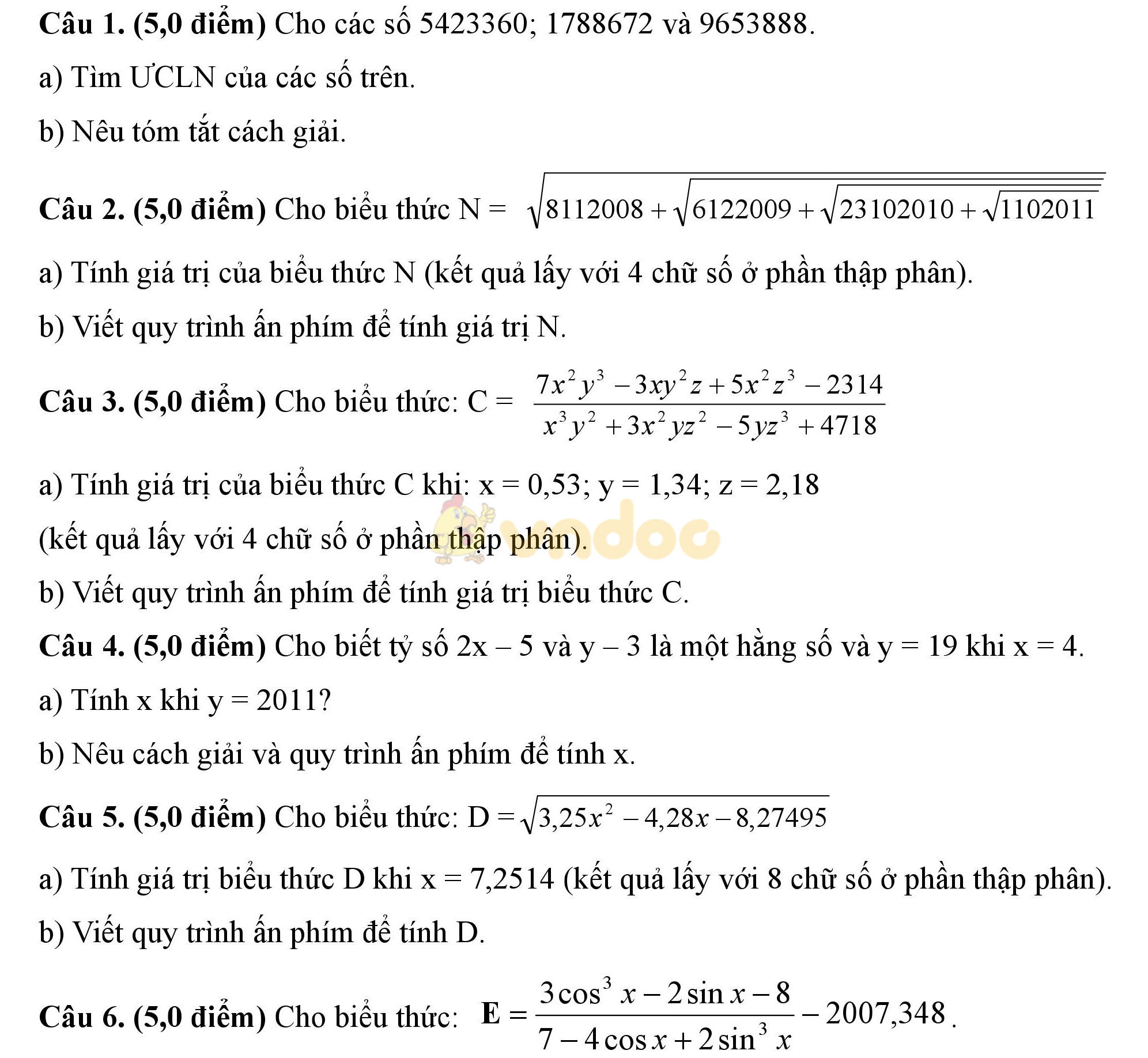 Đề thi giải toán trên máy tính cầm tay lớp 9