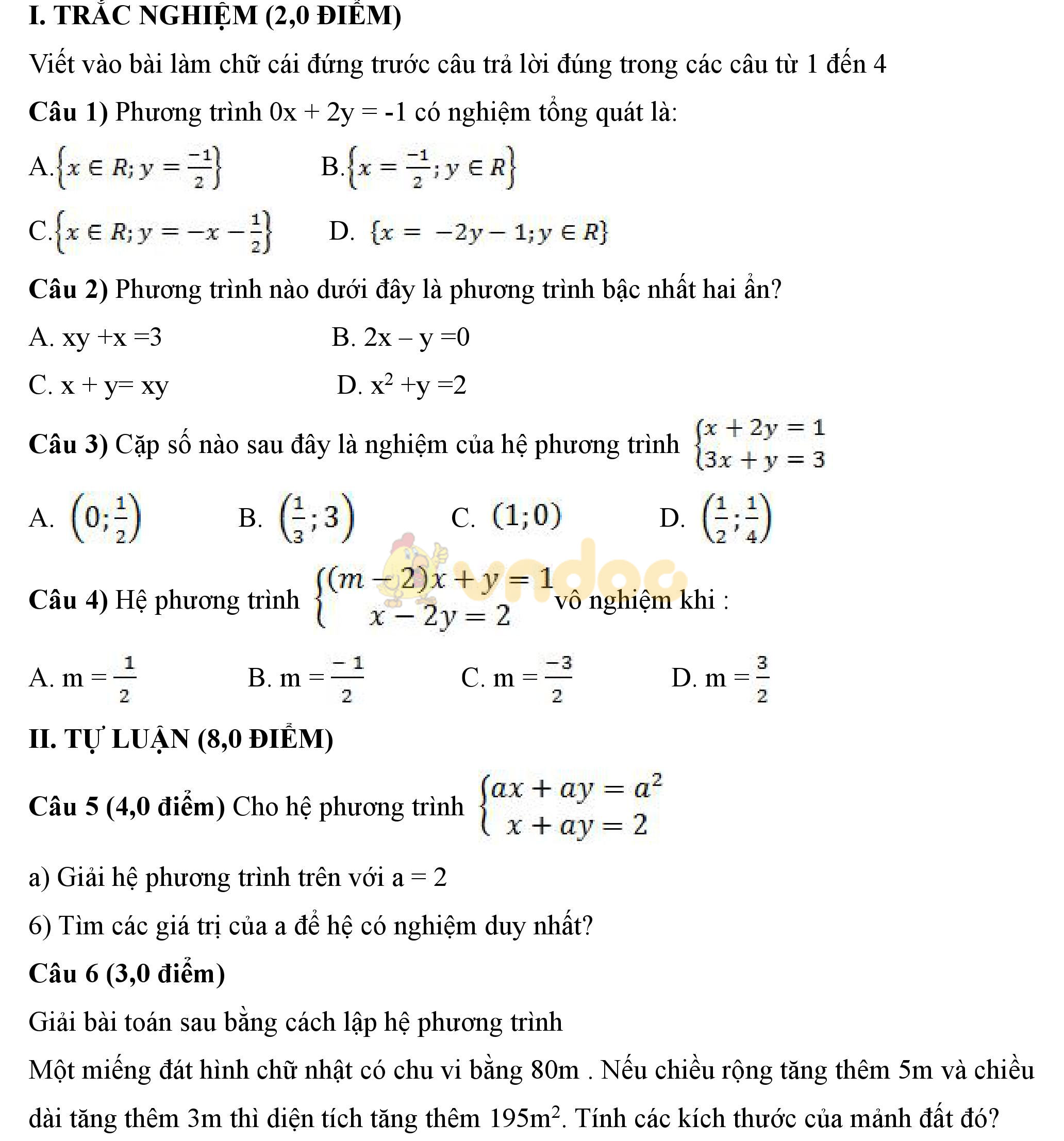 Đề thi giữa học kì 2 môn Toán lớp 9