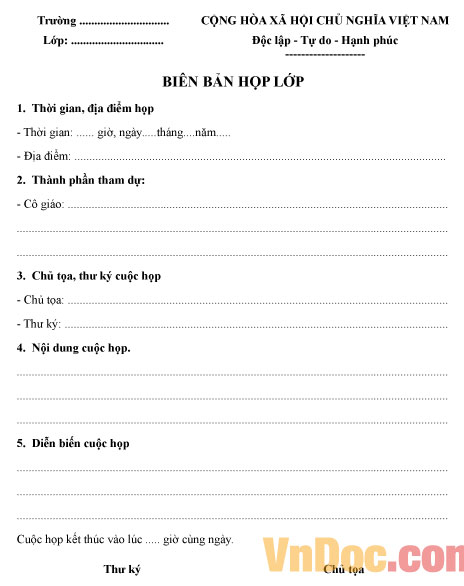 Mẫu biên bản họp lớp