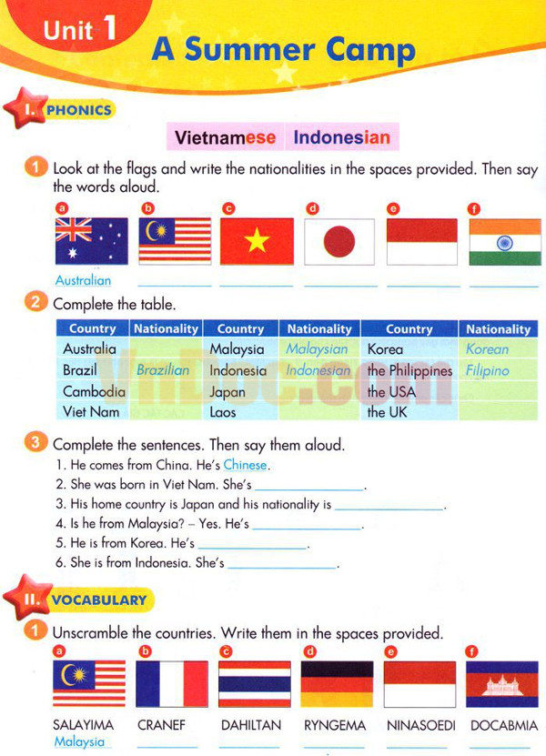 Tiếng Anh lớp 5 Chương trình mới Unit 1: A Summer Camp