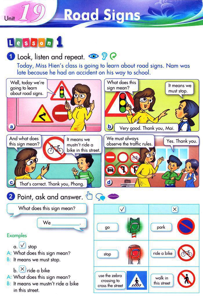 Bài tập Tiếng Anh lớp 5 Chương trình mới Unit 19 ROAD SIGNS Tiếng Anh lớp 5 Chương trình mới Unit 19 ROAD SIGNS