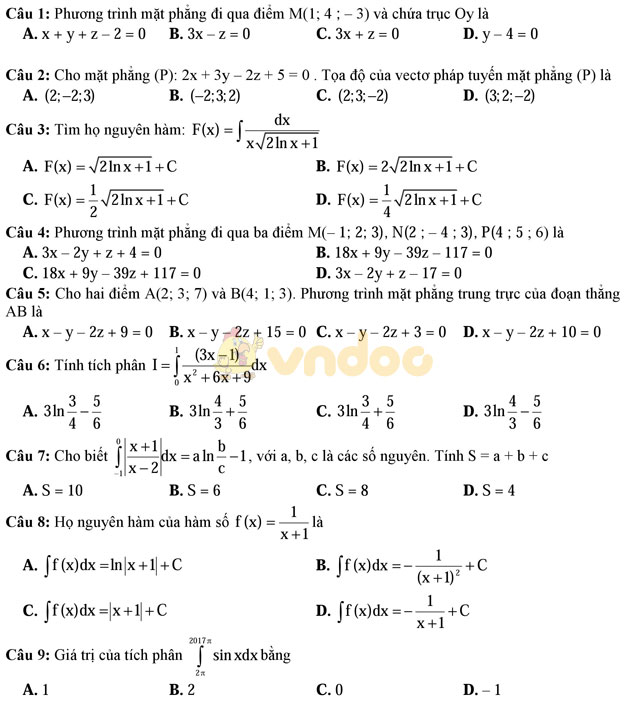 Đề thi giữa học kì 2 môn Toán lớp 10 CÓ ĐÁP ÁN