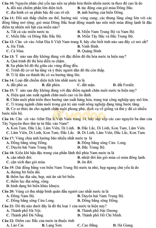 Đề thi thử THPT Quốc gia năm 2017 môn Địa lý có đáp án
