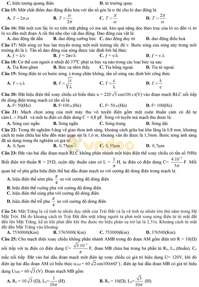Đề thi thử THPT Quốc gia năm 2017 môn Vật lý có đáp án