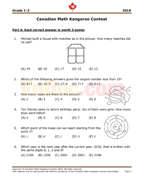 Đề thi toán quốc tế Kangaroo lớp 2 Đề thi toán quốc tế Kangaroo lớp 1