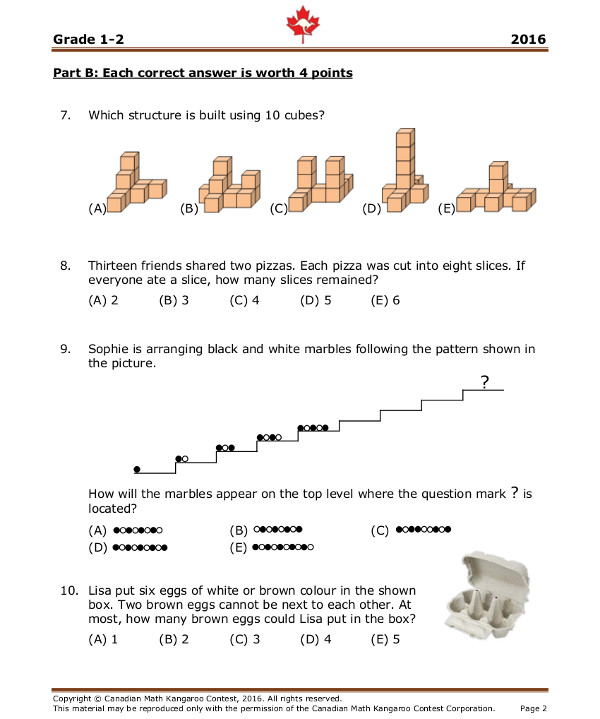 Đề thi Toán Quốc Tế Kangaroo cấp độ lớp 2 Đề thi Toán Quốc Tế Kangaroo cấp độ lớp 1