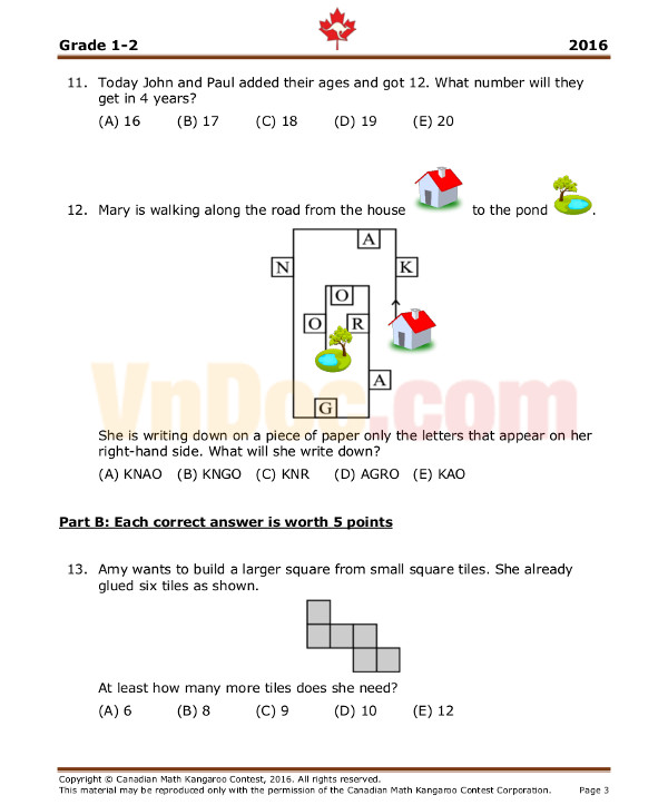 Tổng hợp đề thi Toán Quốc Tế Kangaroo Tổng hợp đề thi Toán Quốc Tế Kangaroo năm 2016