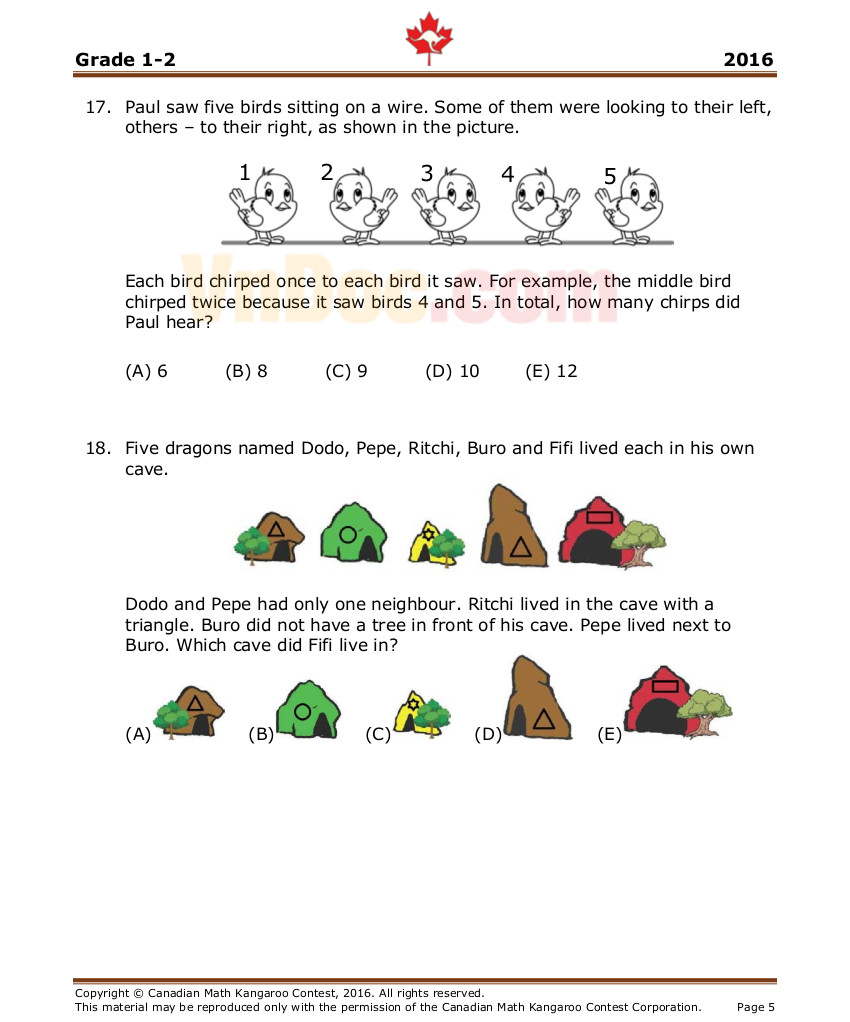 International Kangaroo Math Competition Tài liệu kỳ thi Math Kangaroo lớp 1 - 2