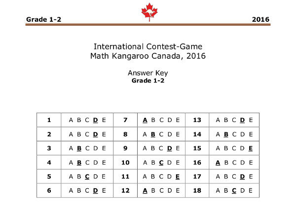 Đề thi Toán Quốc tế Kangaroo năm 2016 lớp 2 có đáp án Đề thi Toán Quốc tế Kangaroo năm 2016 lớp 1