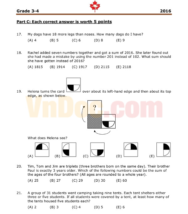Đề thi Toán Quốc tế Kangaroo 2017 có đáp án