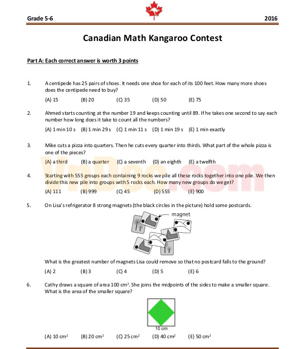 Đề thi Toán Quốc tế Kangaroo năm 2016 lớp 6 Đề thi Toán Quốc tế Kangaroo năm 2016 lớp 5