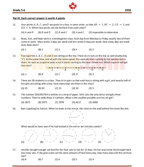 Đề thi Toán Quốc tế Kangaroo năm 2016 lớp 6 có đáp án Đề thi Toán Quốc tế Kangaroo năm 2016 lớp 5 có đáp án