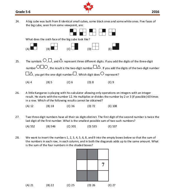 Đề thi Toán quốc tế Kangaroo lớp 5, 6 Đề thi thử toán quốc tế Kangaroo