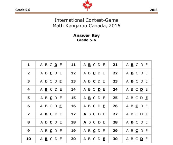 Tuyển tập đề thi Toán Kangaroo IKMC Đáp án Đề thi Toán Quốc tế Kangaroo năm 2016 lớp 5, 6