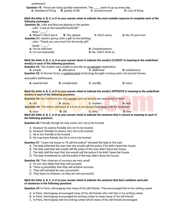 Đề thi thử THPT Quốc gia năm 2017 môn Tiếng Anh có đáp án Đề thi thử THPT Quốc gia năm 2017 môn Tiếng Anh