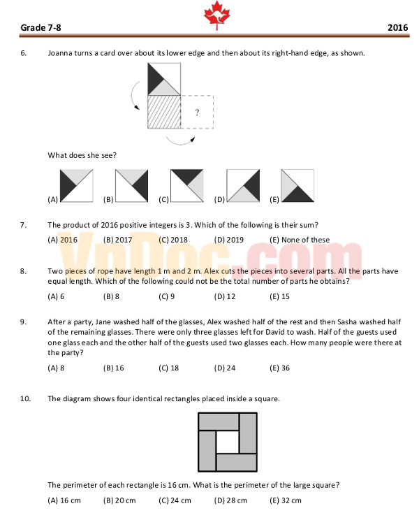 Tài liệu kỳ thi Math Kangaroo lớp 7 - 8