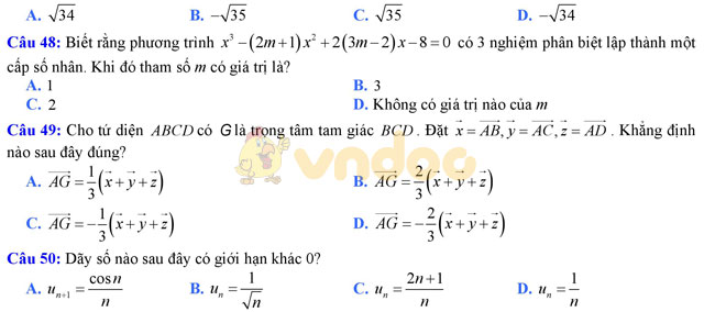 Đề thi giữa học kì 2 môn Toán lớp 11 có đáp án
