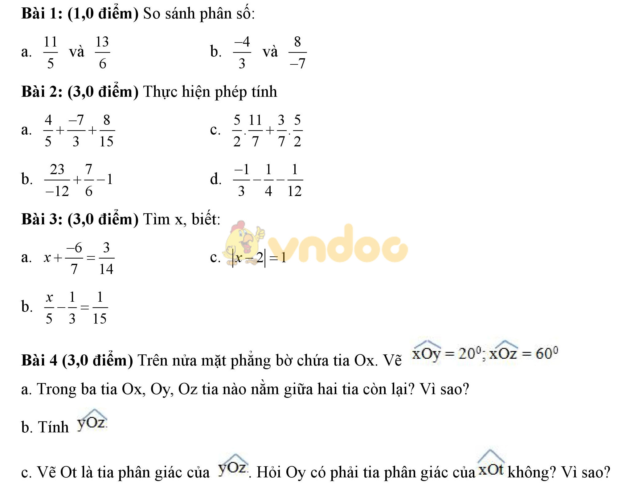 Đề thi giữa học kì 2 môn Toán lớp 6 Đề thi giữa học kì 2 môn Toán lớp 6