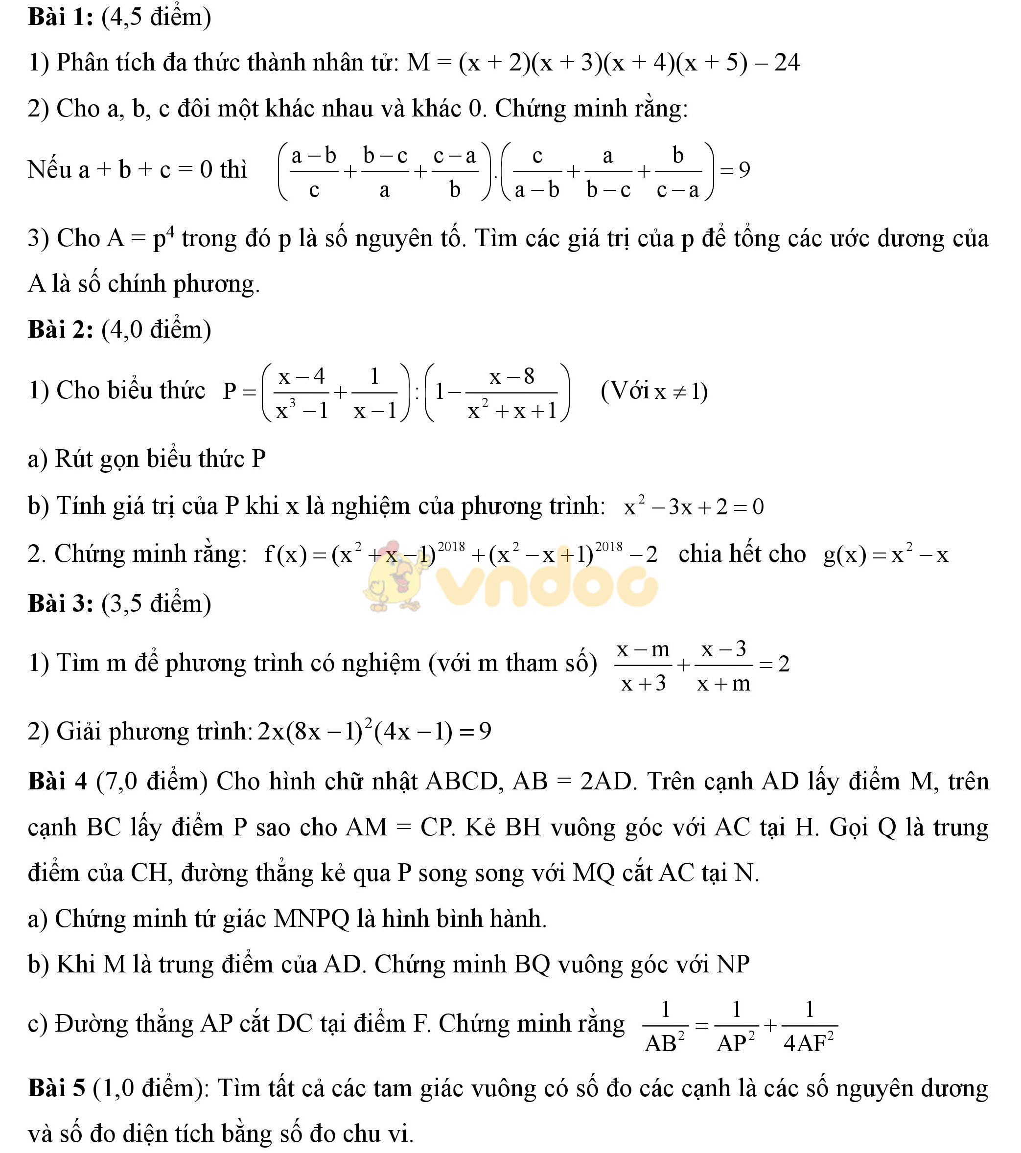 Đề thi học sinh giỏi môn Toán lớp 8