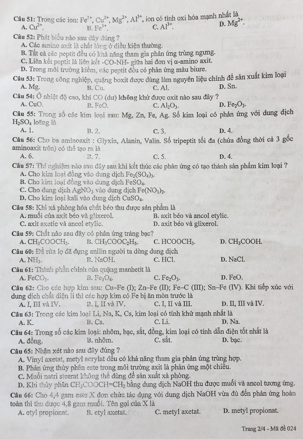 Đề thi thử THPT Quốc gia năm 2017 môn Hóa học