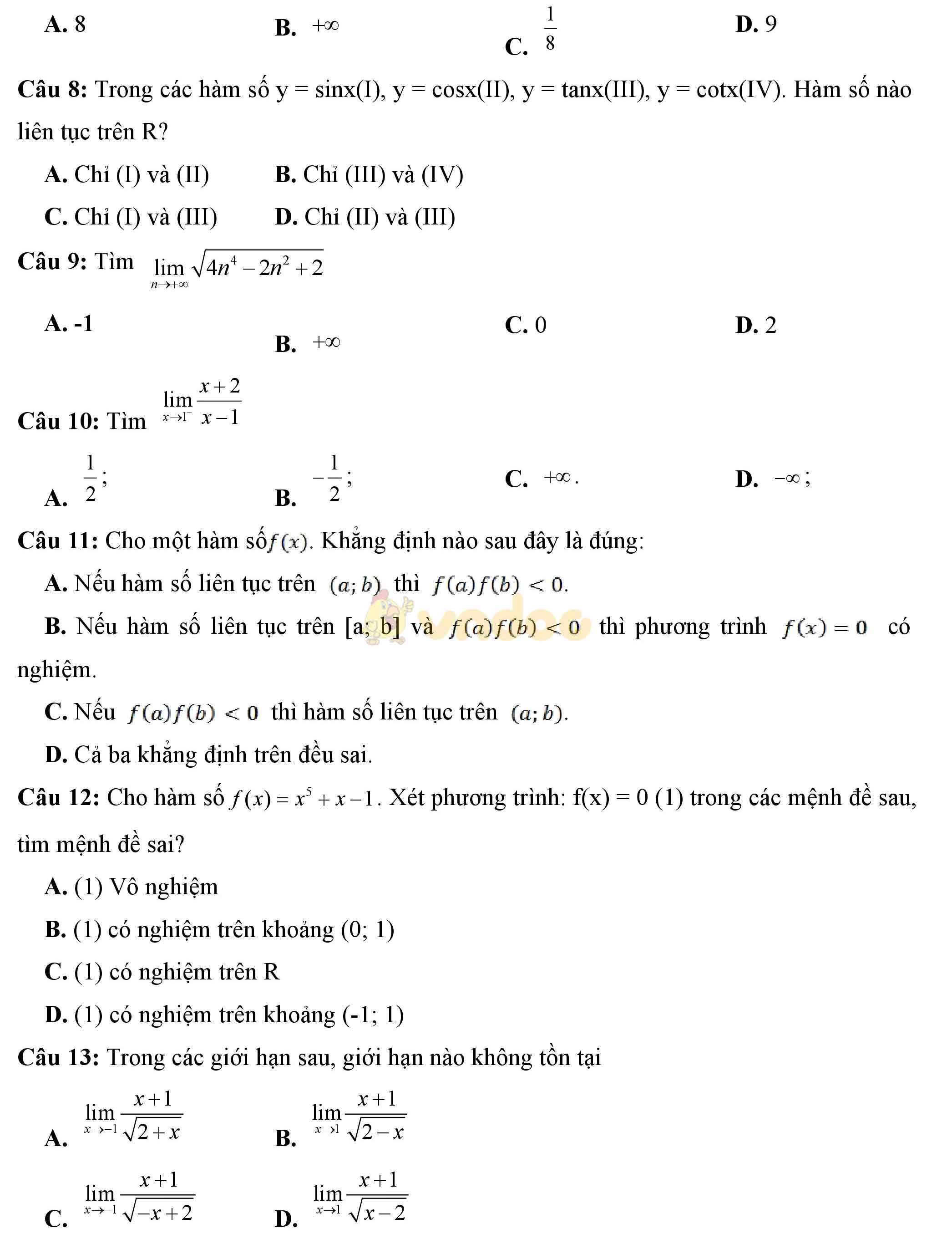 Đề kiểm tra 1 tiết học kì 2 môn Toán giải tích lớp 11 