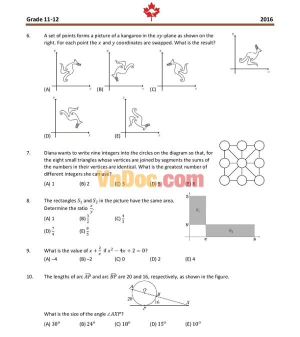 Đề thi Toán Quốc tế Kangaroo năm 2017 có đáp án Đề thi Toán Quốc tế Kangaroo năm 2017