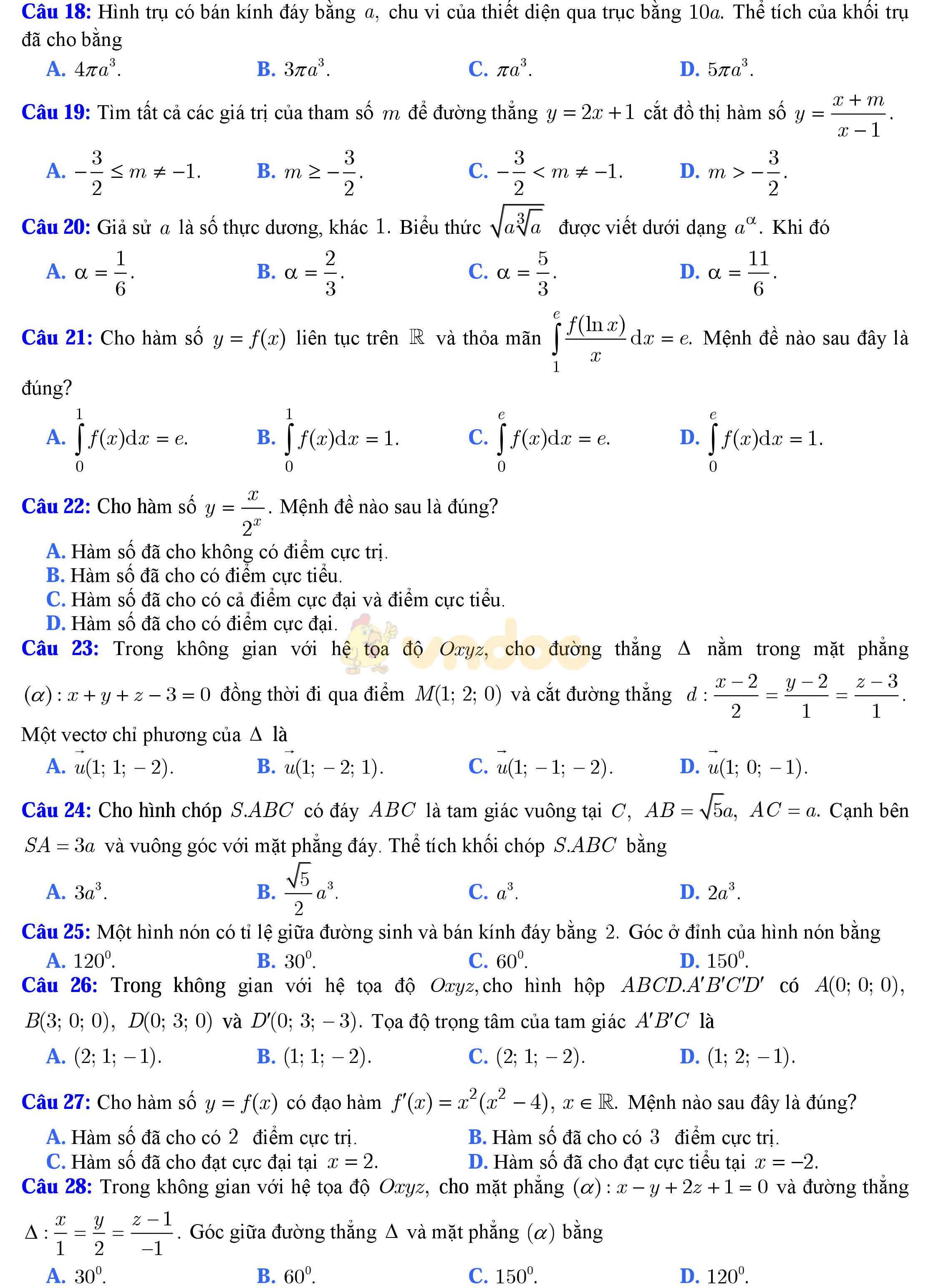 Đề thi thử THPT Quốc gia năm 2017 môn Toán