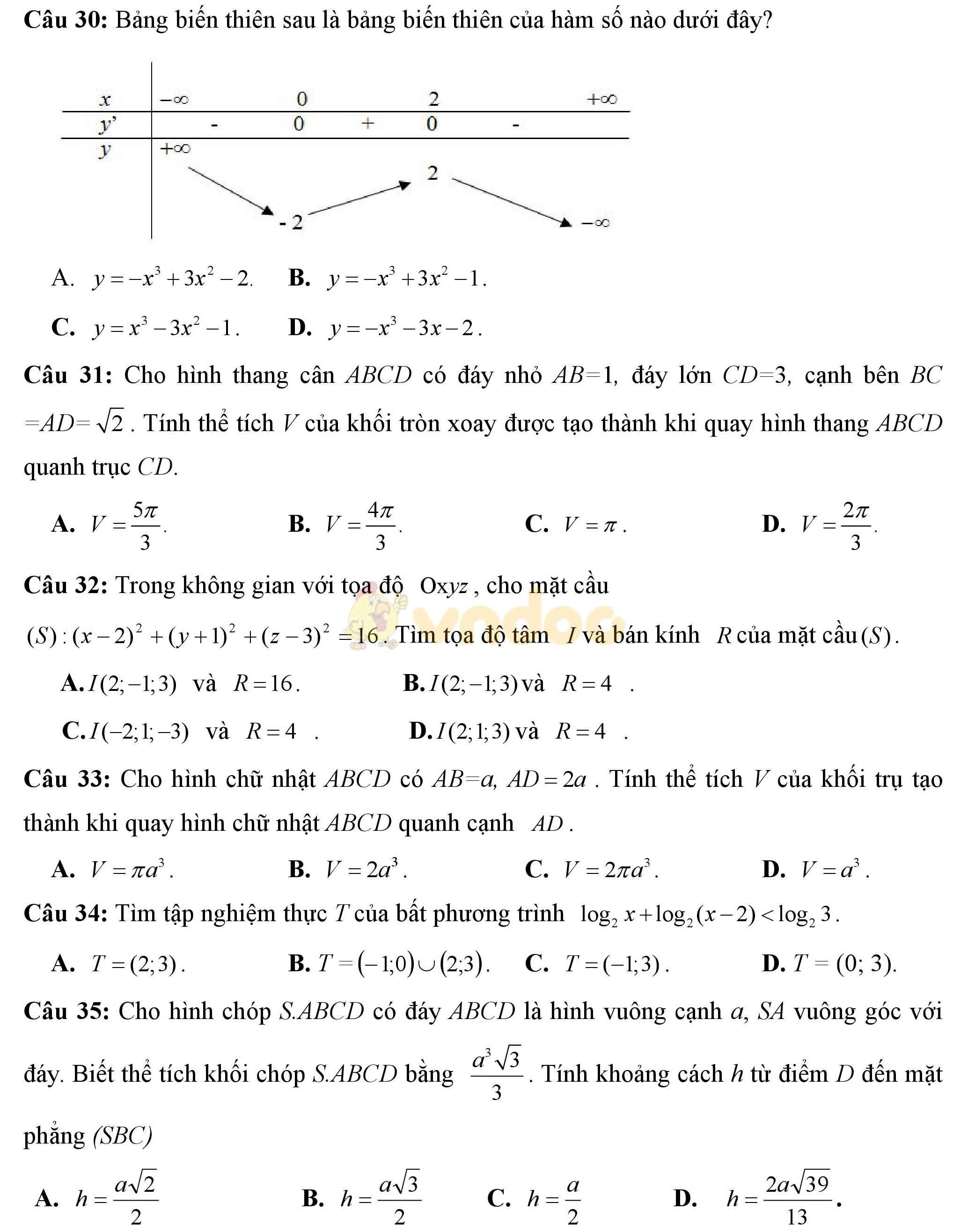 Đề thi thử THPT Quốc gia năm 2017 môn Toán