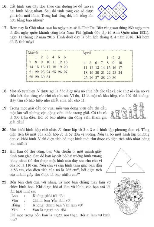 Đề thi Tìm kiếm tài năng Toán học trẻ khối lớp 6 Đề thi Tìm kiếm tài năng Toán học trẻ khối lớp 6