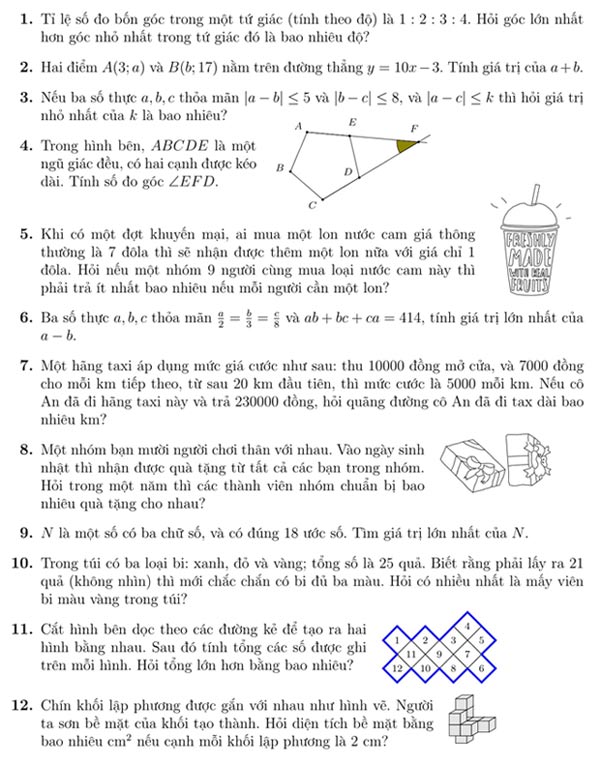 Đề thi tìm kiếm tài năng Toán học trẻ lớp 7 Đề thi tìm kiếm tài năng Toán học trẻ lớp 7