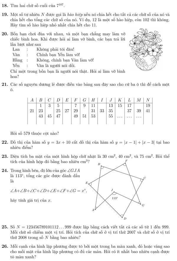 Đề thi tìm kiếm tài năng Toán học trẻ lớp 7 Đề thi tìm kiếm tài năng Toán học trẻ lớp 7