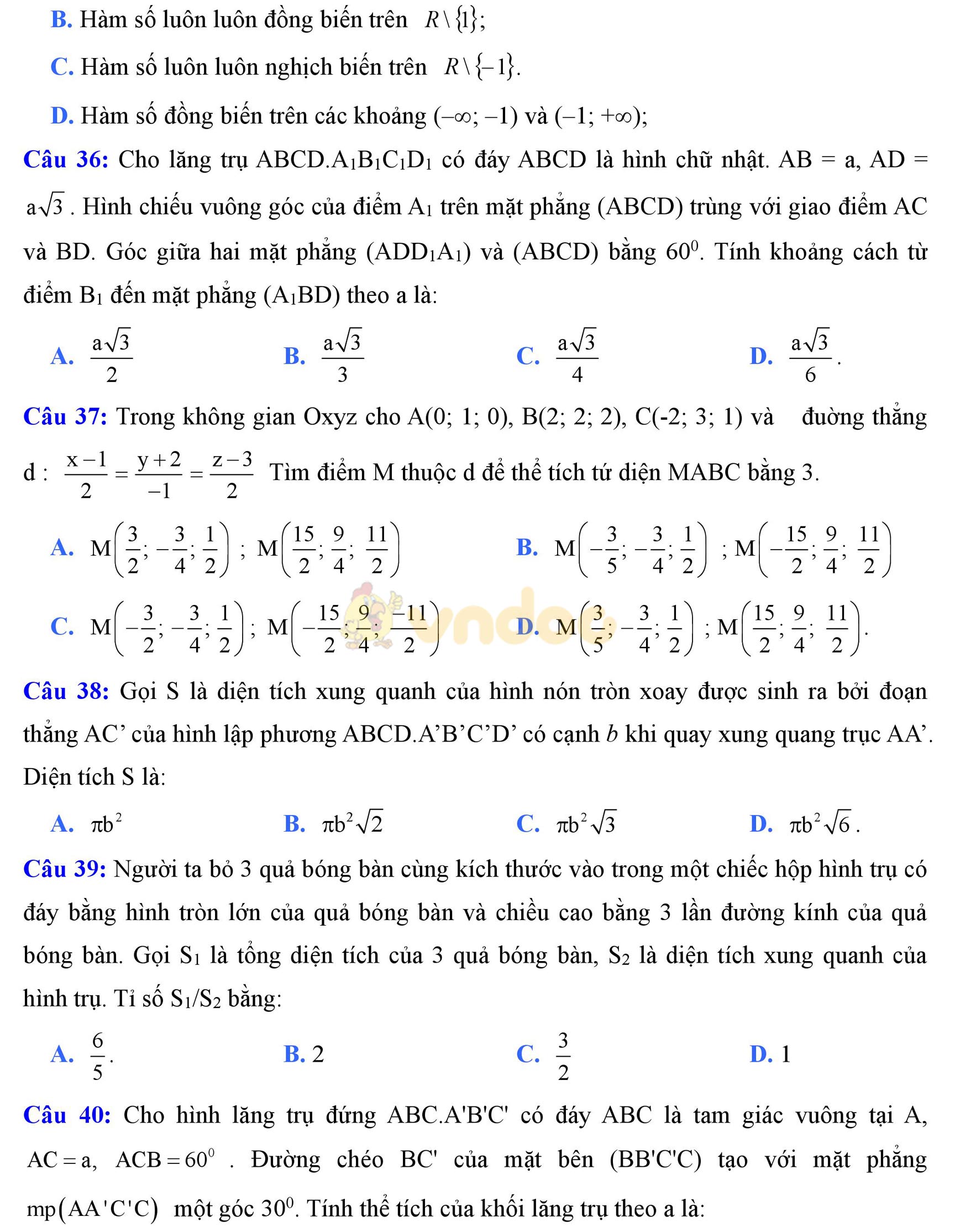 Đề thi thử THPT Quốc gia năm 2017 môn Toán