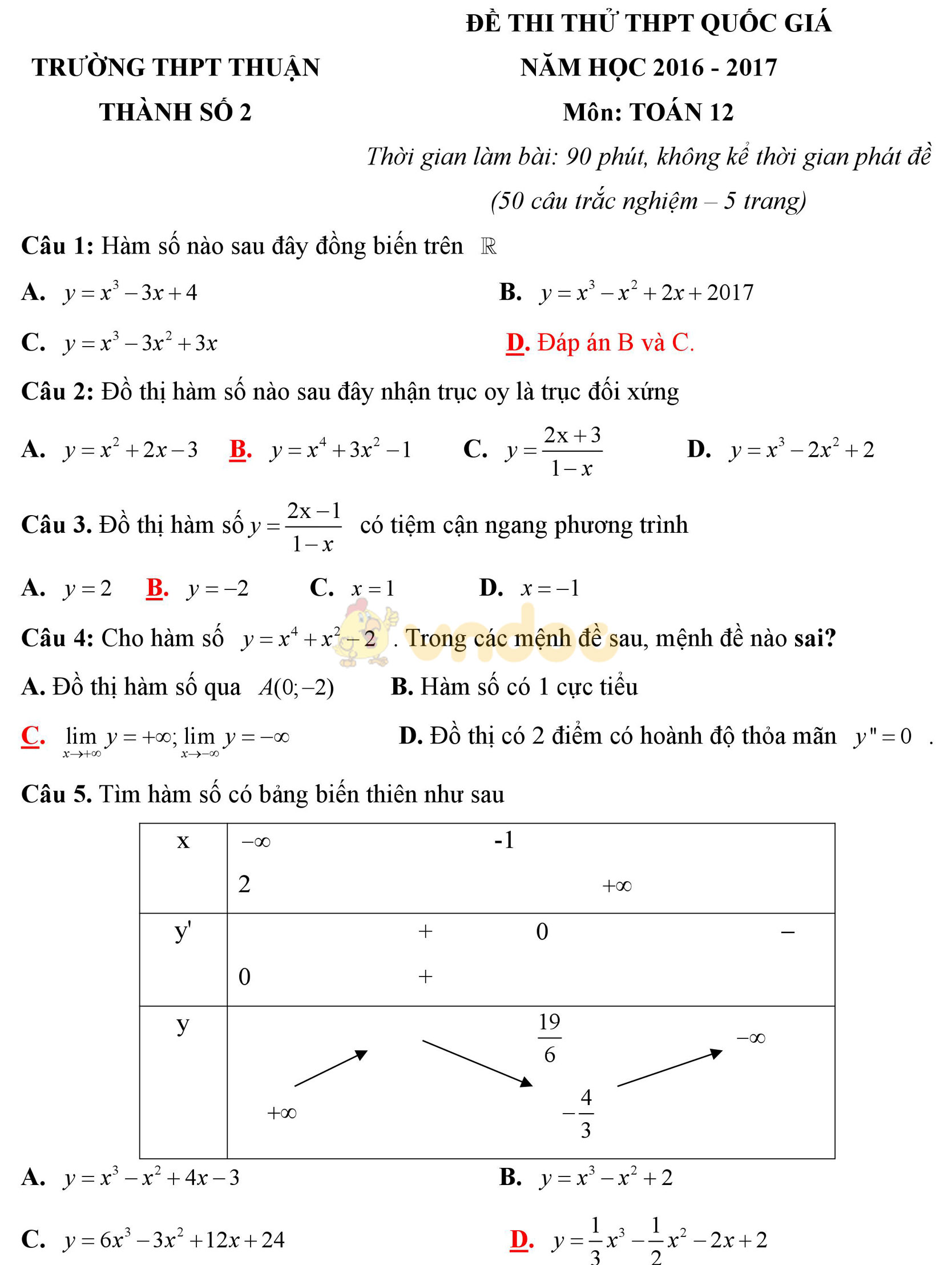Đề thi thử THPT Quốc gia năm 2017 môn Toán