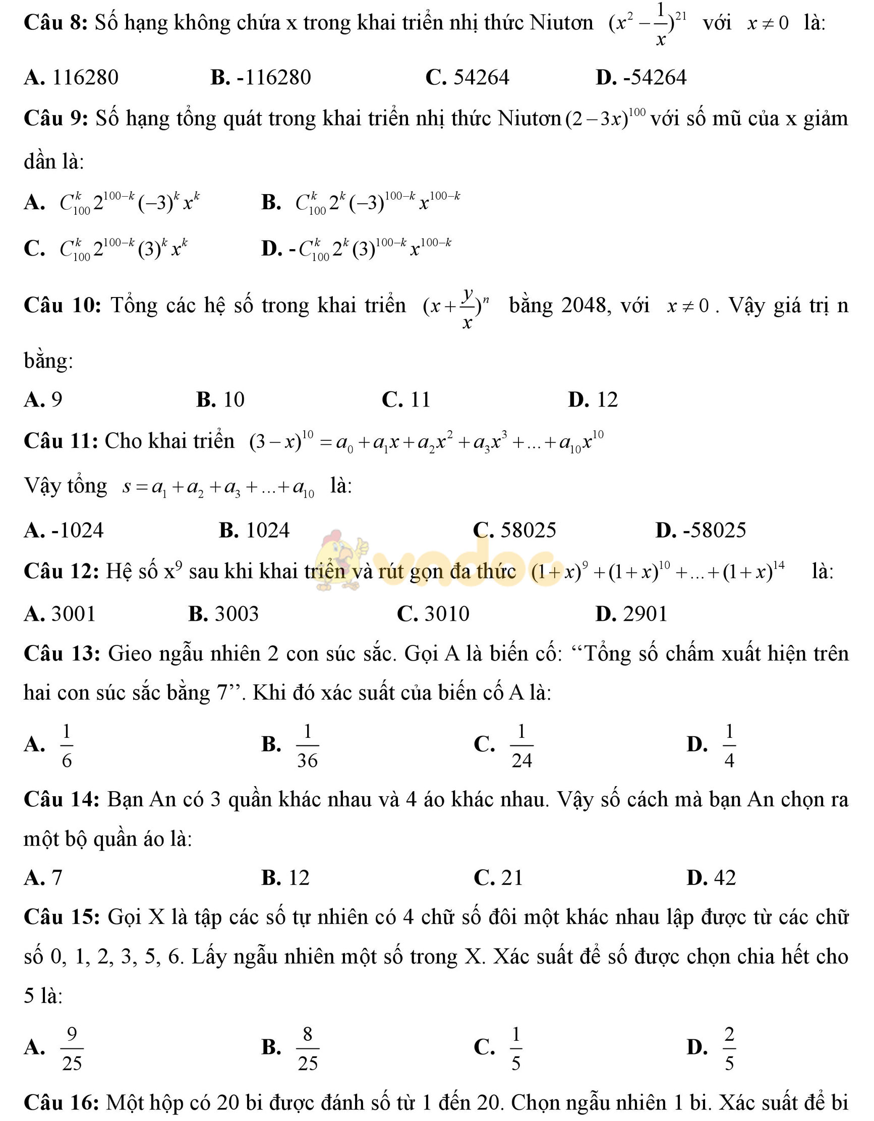 Đề kiểm tra 1 tiết học kì 2 môn Toán lớp 11