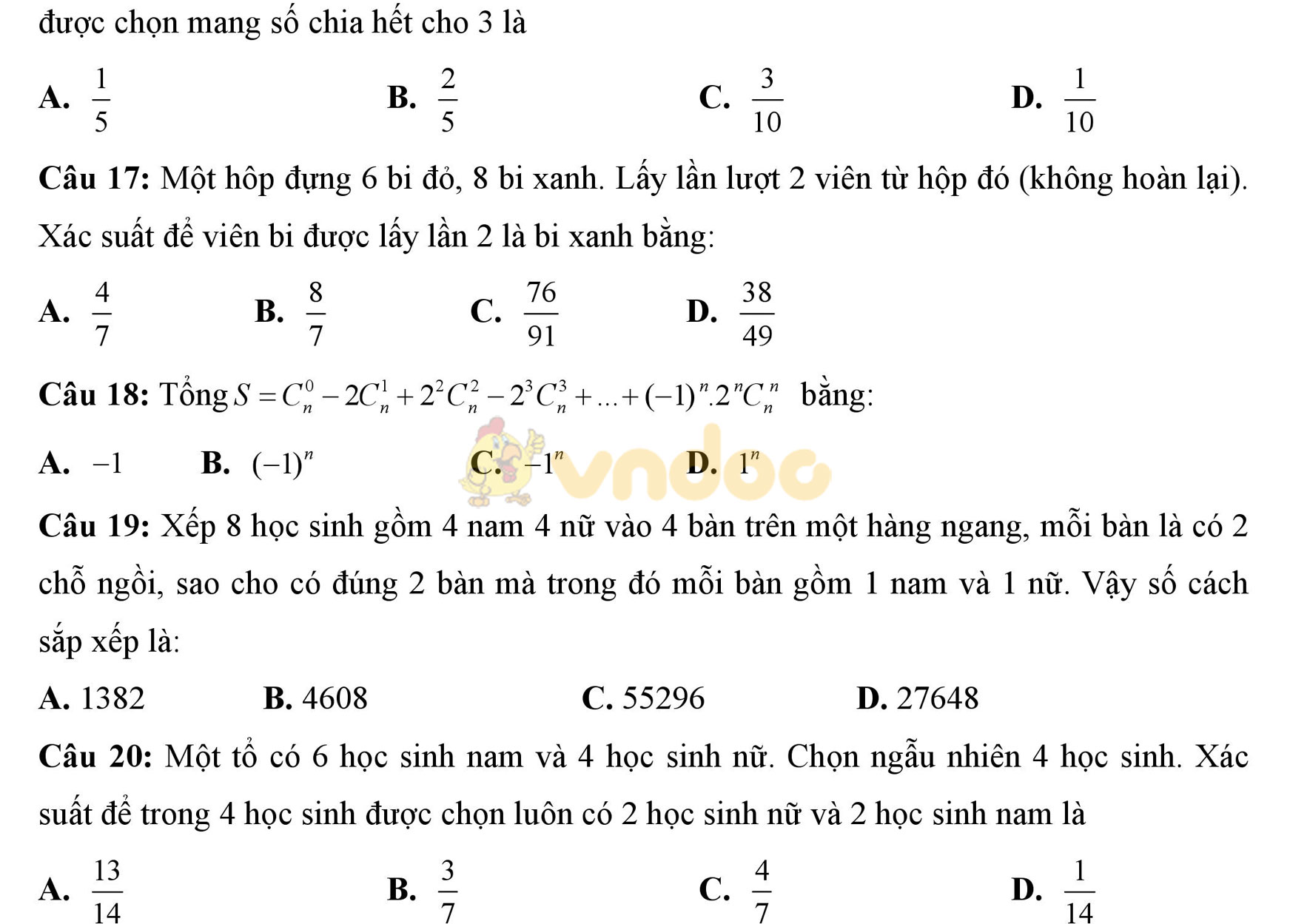 Đề kiểm tra 1 tiết học kì 2 môn Toán lớp 11