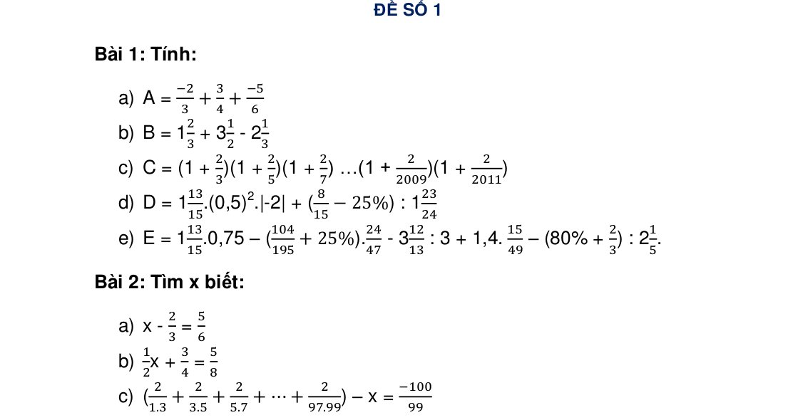 Tuyển tập đề thi ôn tập môn Toán lớp 6 năm 2016 - 2017 Tuyển tập đề thi ôn tập môn Toán lớp 6 năm 2016 - 2017