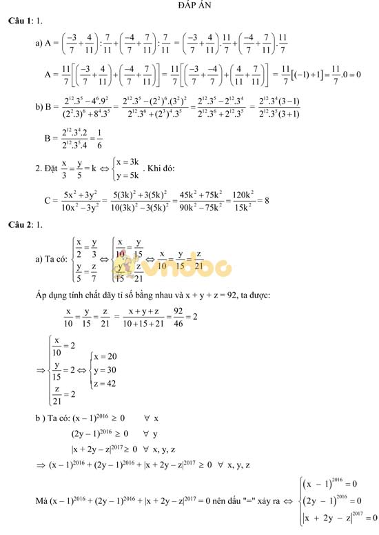 Đề thi học sinh giỏi lớp 7