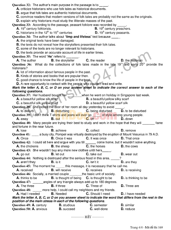 Đề thi thử THPT quốc gia 2017