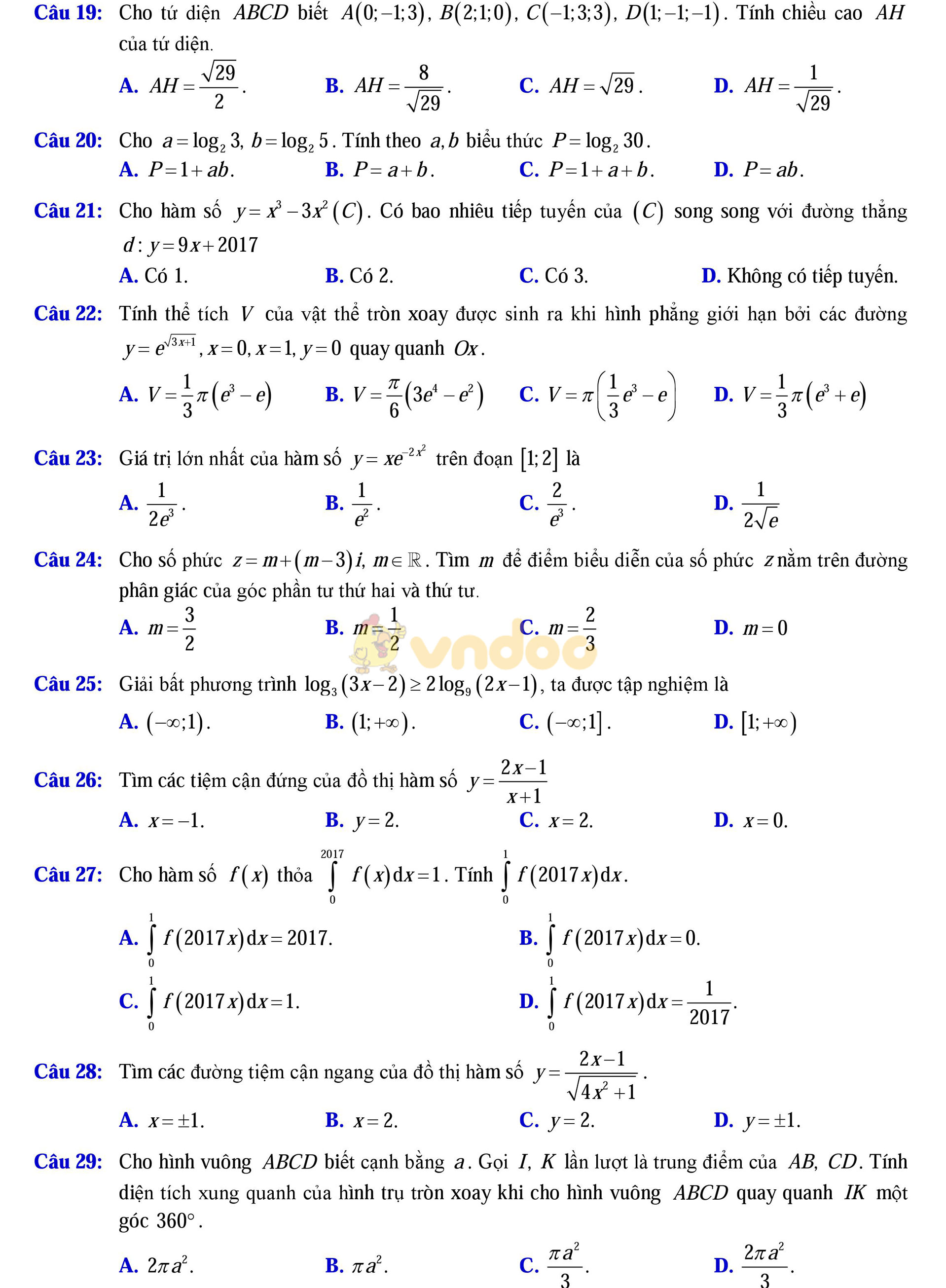 Đề thi thử THPT Quốc gia năm 2017 môn Toán