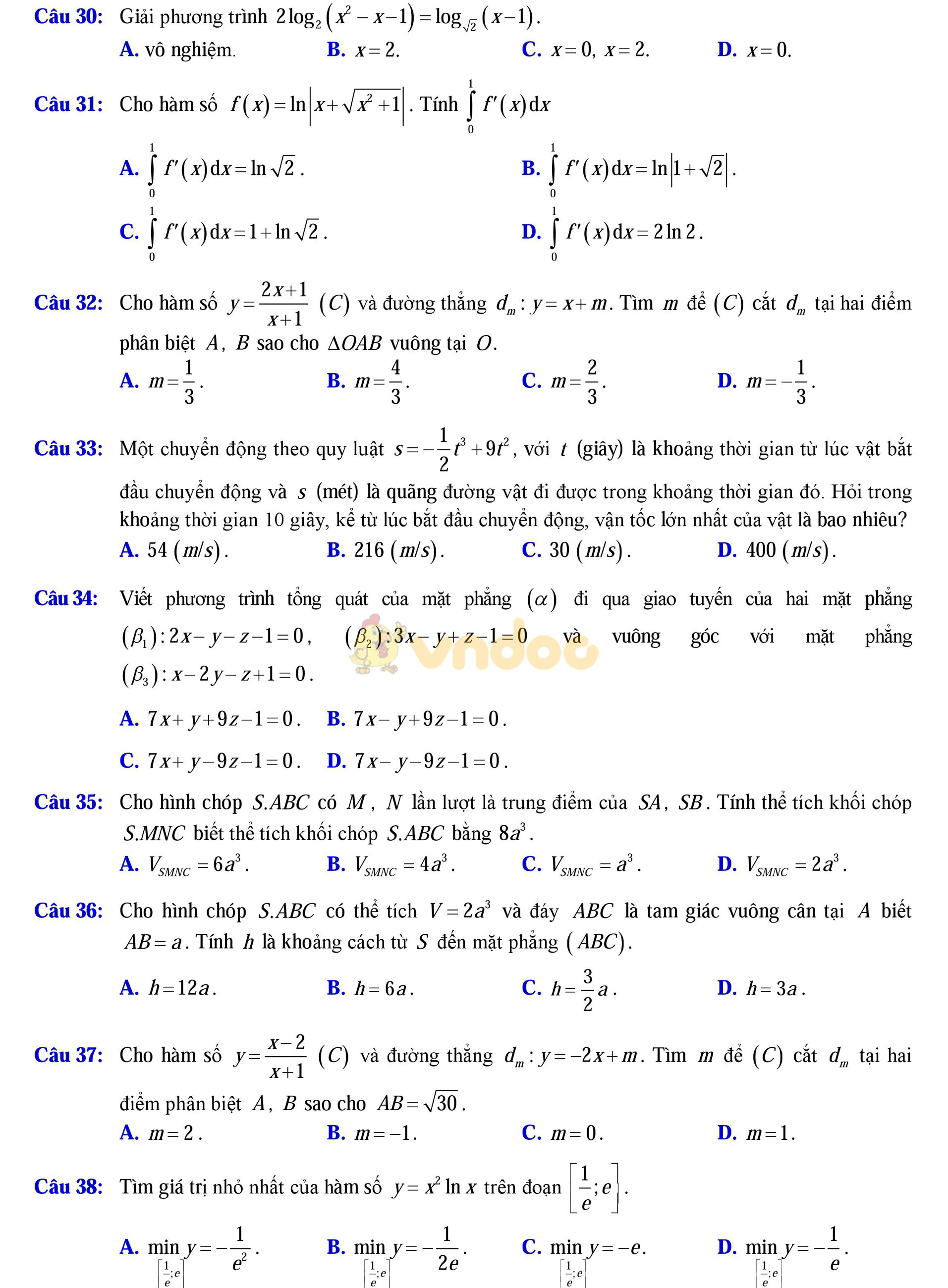 Đề thi thử THPT Quốc gia năm 2017 môn Toán