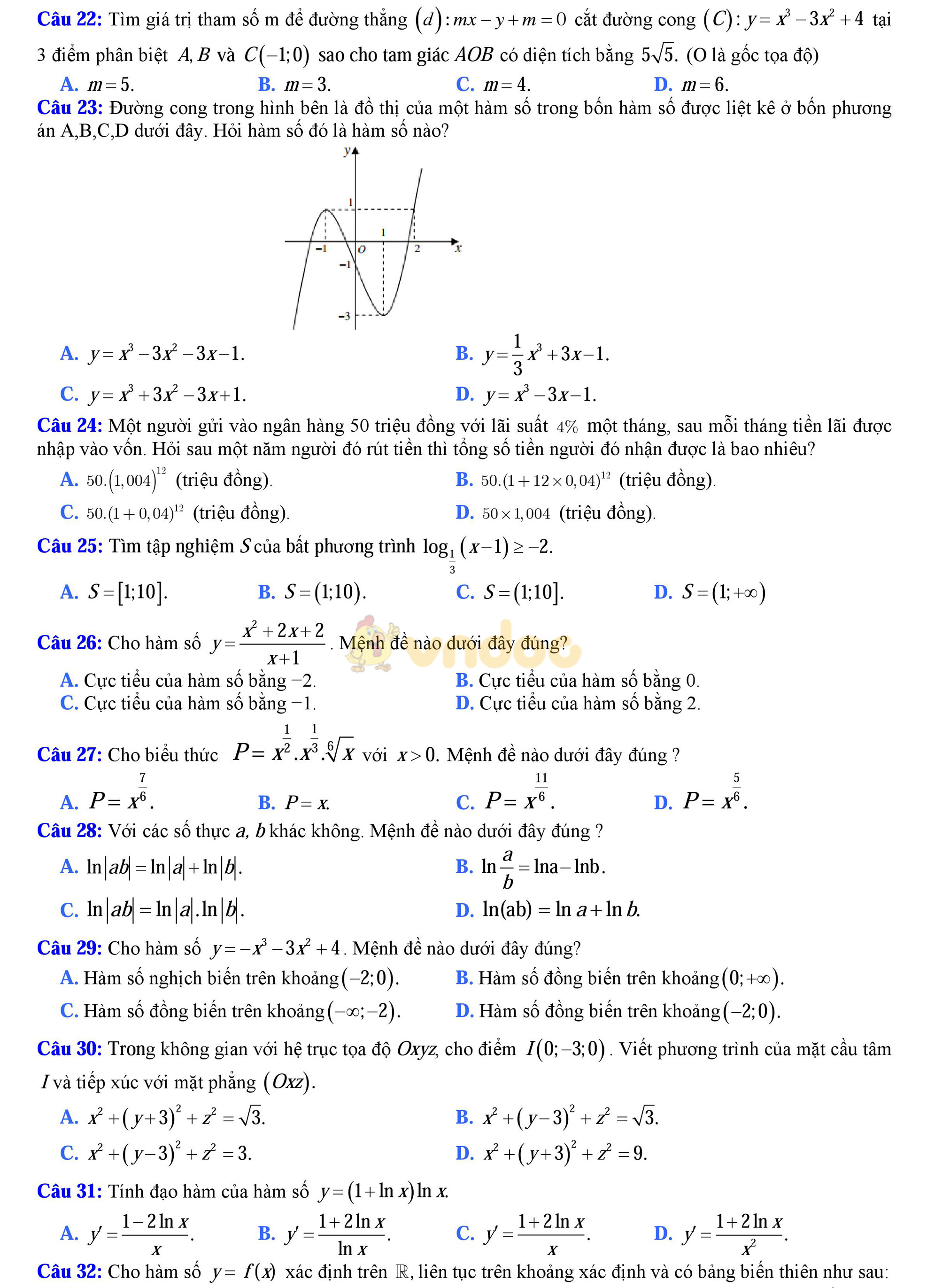 Đề thi thử THPT Quốc gia năm 2017 môn Toán