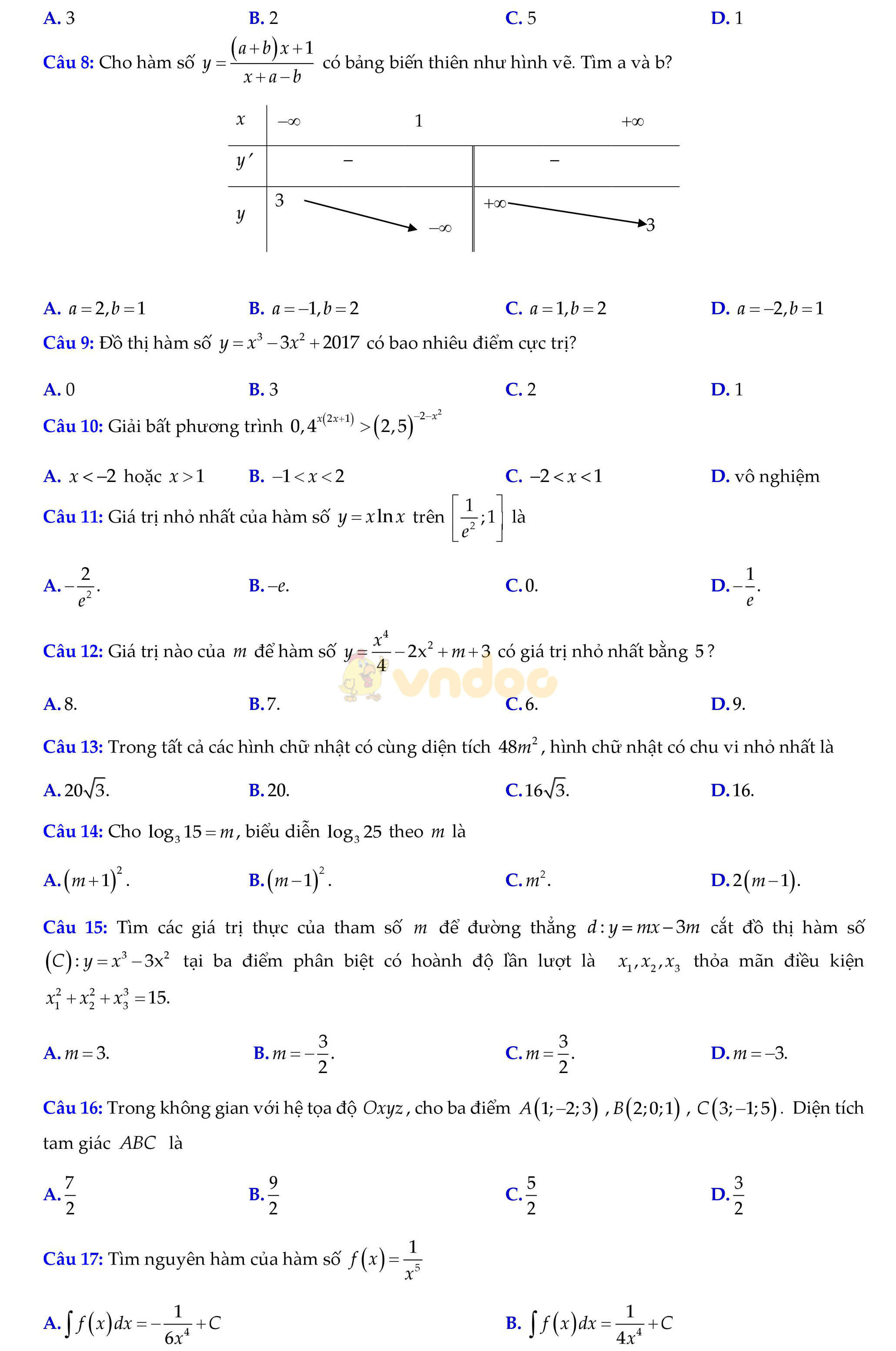 Đề thi thử THPT Quốc gia năm 2017 môn Toán