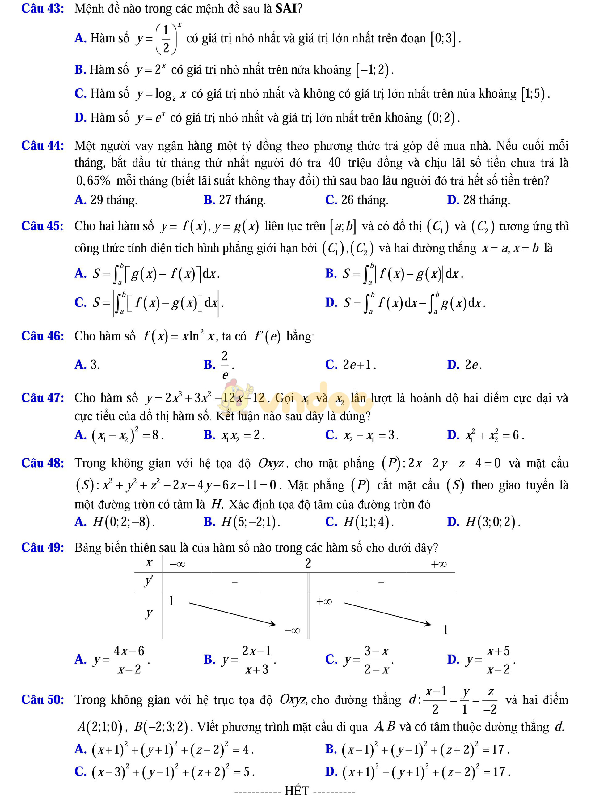 Đề thi thử THPT Quốc gia năm 2017 môn Toán